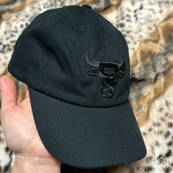 Chicago Bulls Black on Black Strap Back Dad Style Hat - Picture 2 of 5